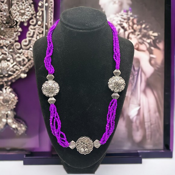 PURPLE JAIPUR CRYSTAL BEADED  22.75 INCH NECKLACE! - Picture 1 of 6